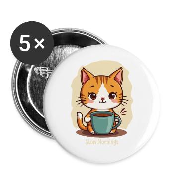 Chat lent du matin avec café - Lot de 5 grands badges (56 mm) - blanc - Devant