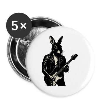Rabbit in Leather joue de la guitare - Lot de 5 grands badges (56 mm) - blanc - Devant