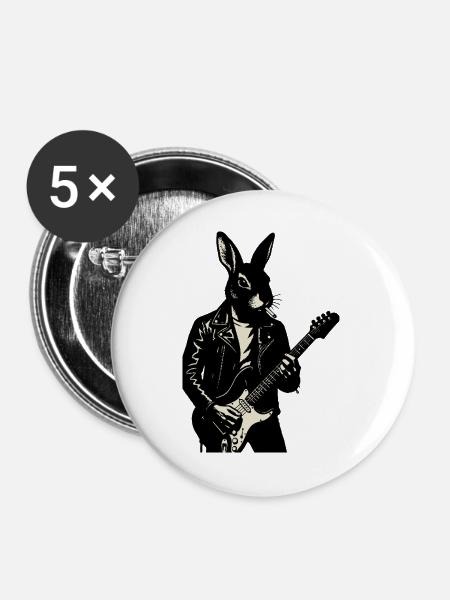 Rabbit in Leather spielt Gitarre - Buttons groß 56 mm (5er Pack) - Weiß