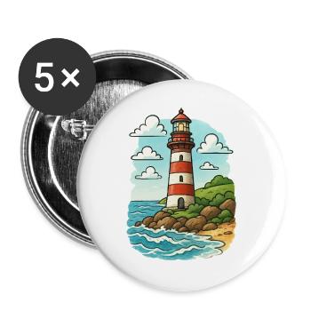 Leuchtturm am Küstenpfad - Buttons groß 56 mm (5er Pack) - Weiß - Vorne