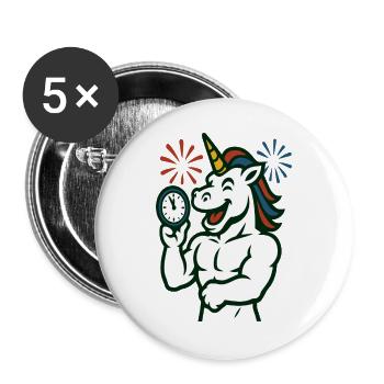 Strong Unicorn Time Illustration Mascot - Buttons large 2.2''/56 mm (5-pack) - white - Front
