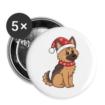 Holiday Dog mit dem roten Hut - Buttons groß 56 mm (5er Pack) - Weiß - Vorne