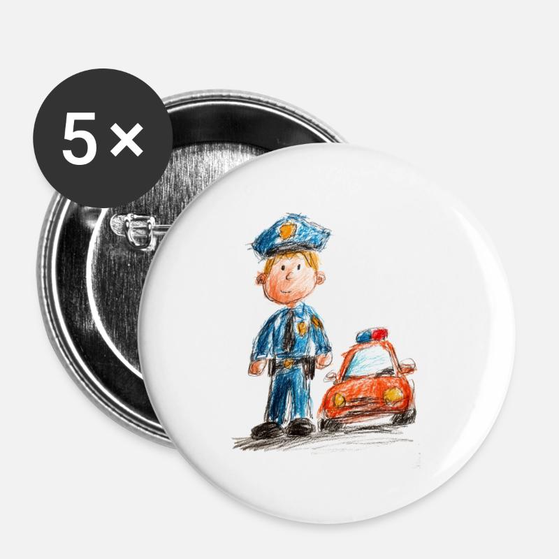 Policeman in children's cartoon - Buttons large 2.2''/56 mm (5-pack) - white