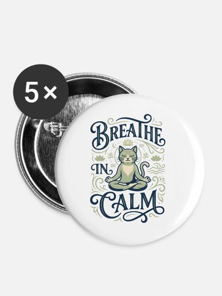 Meditierende Katze in Ruhe - Buttons groß 56 mm (5er Pack) - Weiß