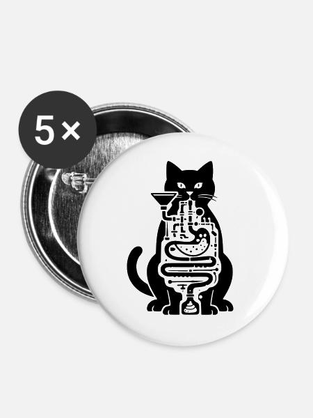 katze verdauung - Buttons groß 56 mm (5er Pack) - Weiß