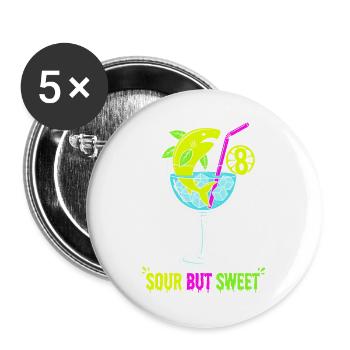 Sour But Sweet 8. Geburtstag Zitronenhai - Buttons groß 56 mm (5er Pack) - Weiß - Vorne