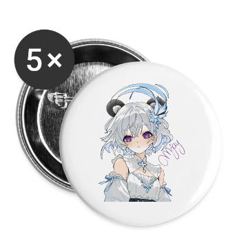Blue and white anime girl with flowers - Buttons large 2.2''/56 mm (5-pack) - white - Front