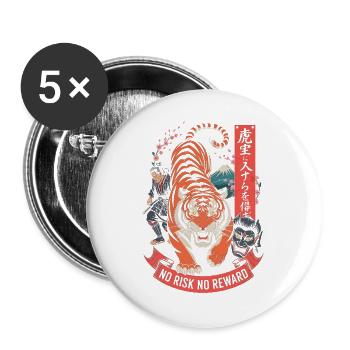 Design du Tiger Samurai Sans Risque Sans Récompense - Lot de 5 grands badges (56 mm) - blanc - Devant