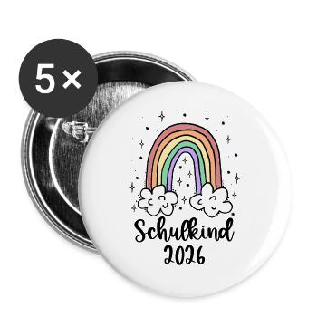 Schulkind 2026 Einschulung Mädchen Regenbogen - Buttons groß 56 mm (5er Pack) - Weiß - Vorne