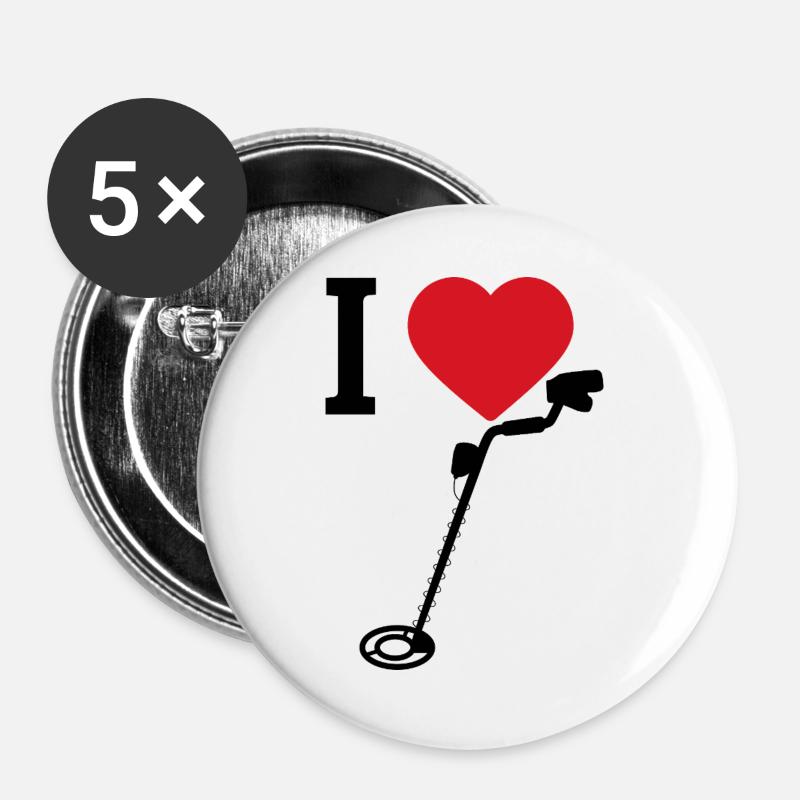 I_Love_metaldetecting - Buttons groß 56 mm (5er Pack) - Weiß