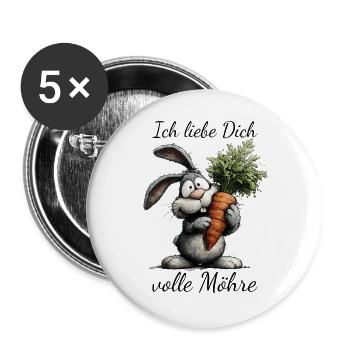Hoppelbunny with carrot full carrot Valentine's Day - Buttons large 2.2''/56 mm (5-pack) - white - Front
