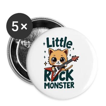 Petit Monstre de Rock – Motif de guitare chat mignon - Lot de 5 grands badges (56 mm) - blanc - Devant