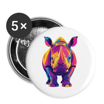 Colorful Rhino Pop Art Colorful Rhino Motif - Buttons large 2.2''/56 mm (5-pack) - white - Front