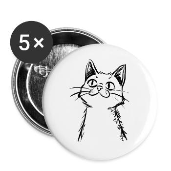 Chat Curieux - Croquis dessiné à la main - Lot de 5 grands badges (56 mm) - blanc - Devant