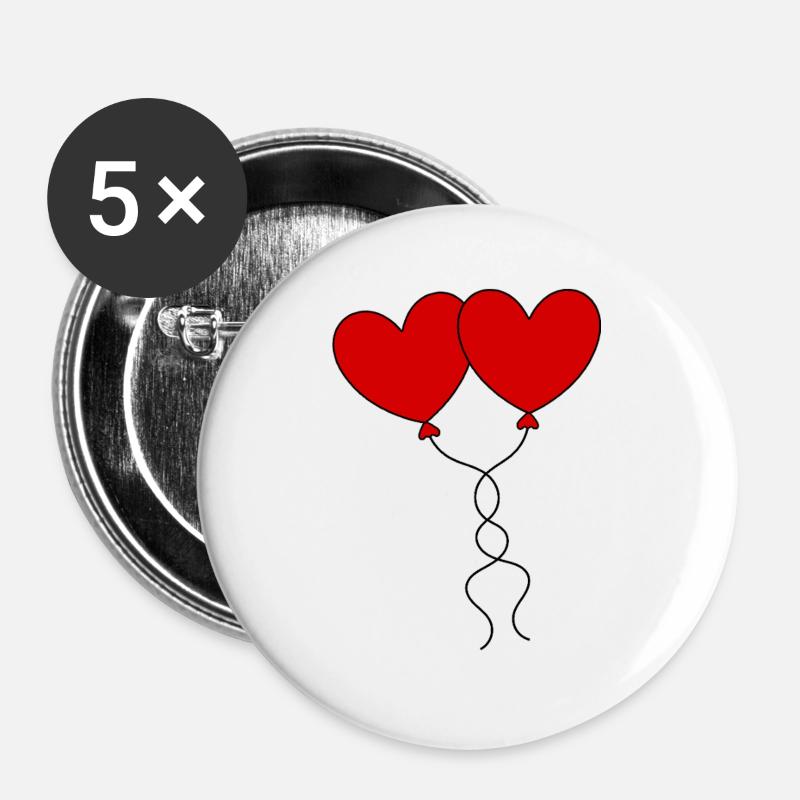 Valentinstag Rotes Herz, Valentinstag - Buttons groß 56 mm (5er Pack) - Weiß