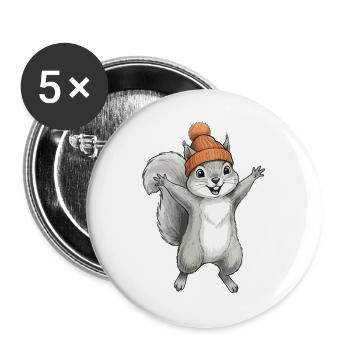 Écureuil avec un bonnet - Lot de 5 grands badges (56 mm) - blanc - Devant