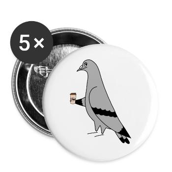 Pigeon with Coffee Cup Urban Minimal Illustration - Buttons large 2.2''/56 mm (5-pack) - white - Front