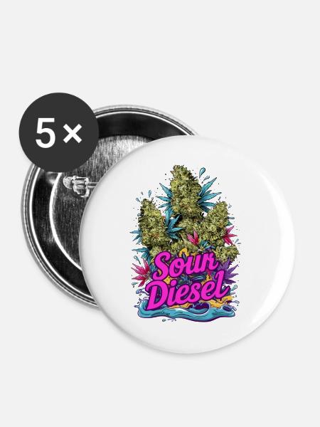 Sour Diesel - Buttons groß 56 mm (5er Pack) - Weiß