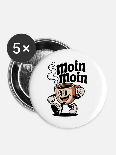 Lustiger Kaffeepot - Buttons groß 56 mm (5er Pack) - Weiß