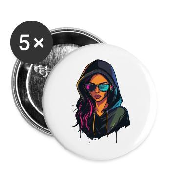 Hacker Programmeur, Développeur, Femme Portrait - Lot de 5 grands badges (56 mm) - blanc - Devant