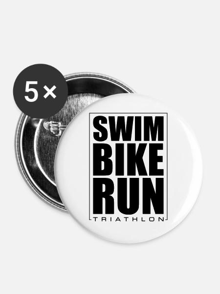 Triathlon Schwimmen Laufen Radfahren - Buttons groß 56 mm (5er Pack) - Weiß