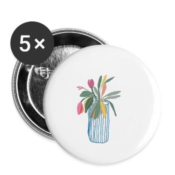 Colorful bouquet in vase tulips design - Buttons large 2.2''/56 mm (5-pack) - white - Front