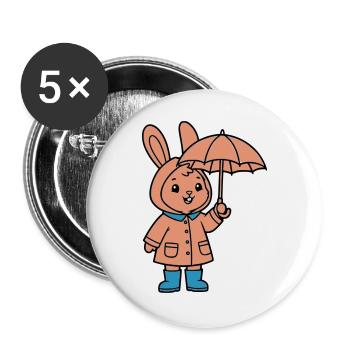 Niedlicher Hase Regenmantel Schirm - Buttons groß 56 mm (5er Pack) - Weiß - Vorne