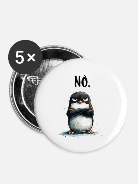 Grummeliger Pinguin Nö Statement Motiv - Buttons groß 56 mm (5er Pack) - Weiß