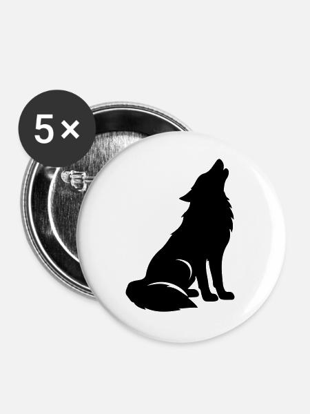 Wolf Silhouette - Buttons groß 56 mm (5er Pack) - Weiß