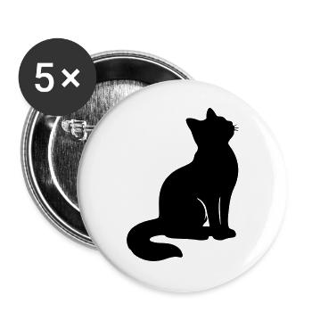 Sitzende Katze Silhouette Schwarz - Buttons groß 56 mm (5er Pack) - Weiß - Vorne