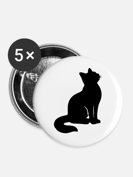 Sitzende Katze Silhouette Schwarz - Buttons groß 56 mm (5er Pack) - Weiß