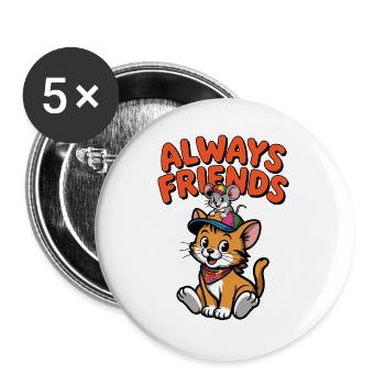 Always Friends Cats Mouse - Buttons large 2.2''/56 mm (5-pack) - white - Front