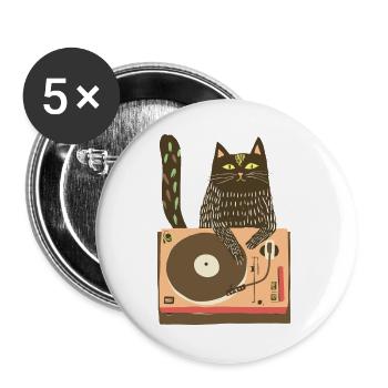 Katzen-DJ auf Vinyl-Plattenteller - Buttons groß 56 mm (5er Pack) - Weiß - Vorne