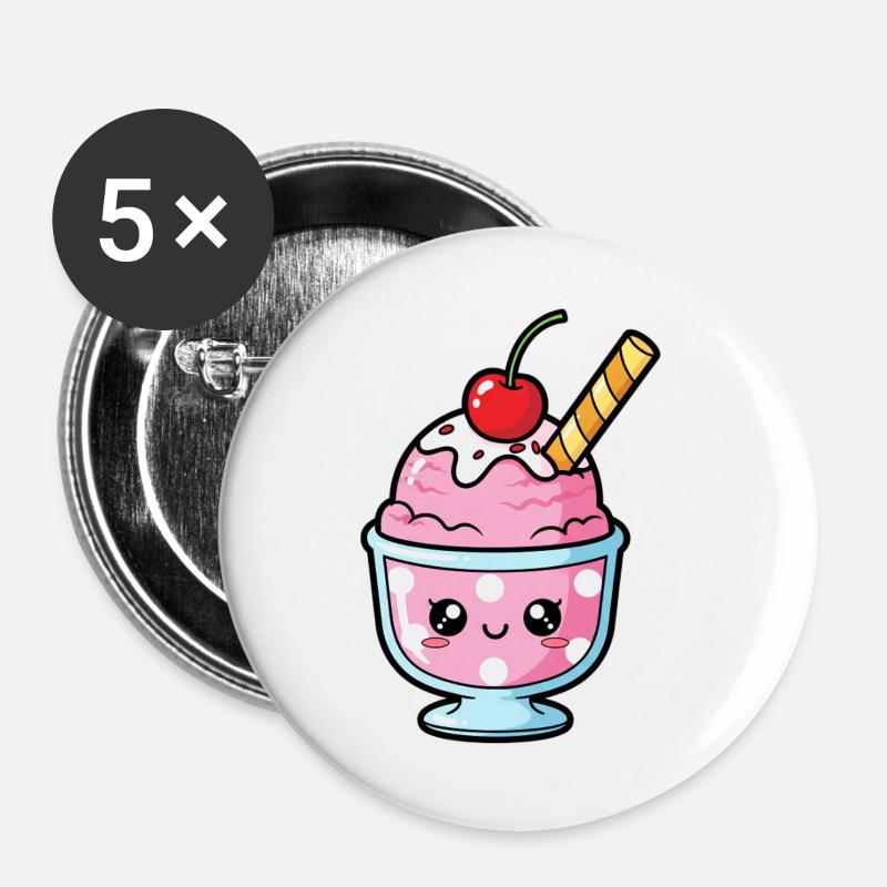 Kawaii Pink Sundae Cup - Buttons large 2.2''/56 mm (5-pack) - white