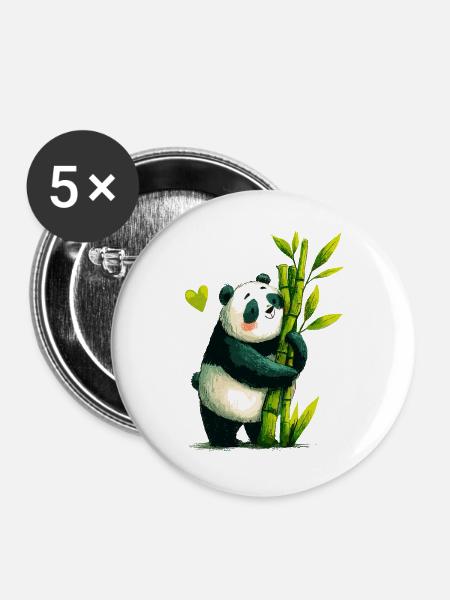 Panda Kuschel mit Bambus - Buttons groß 56 mm (5er Pack) - Weiß