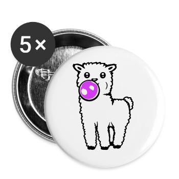 Llama Bubblegum Full Body Standing Frontal Cute Cool - Buttons large 2.2''/56 mm (5-pack) - white - Front