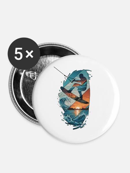 Sunset Waves Kiteboard-Porträt - Buttons groß 56 mm (5er Pack) - Weiß