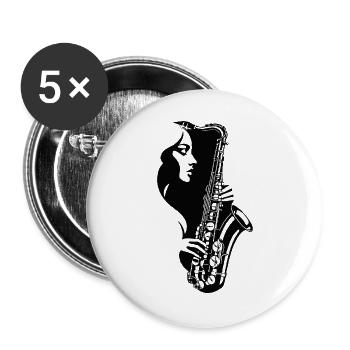 Frau mit Saxophon - Buttons groß 56 mm (5er Pack) - Weiß - Vorne