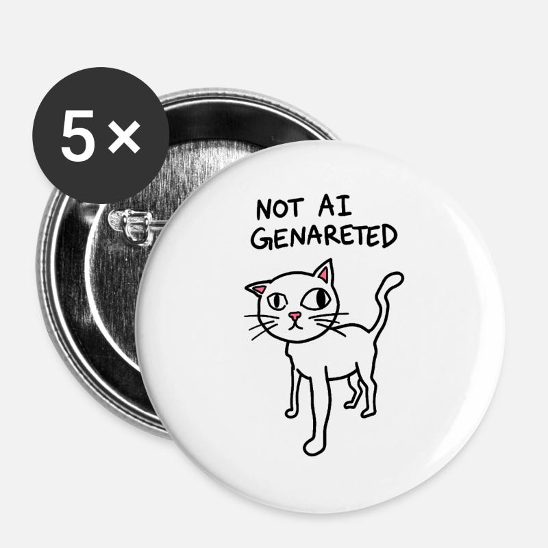 Not AI Generated - Weird Cat Meme - AI satire - Buttons large 2.2''/56 mm (5-pack) - white