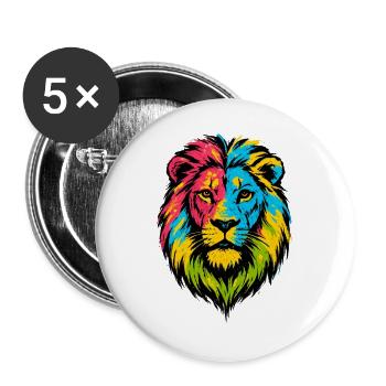 Farbenfroher Wildlöwe – Kunstfarben springen hervor - Buttons groß 56 mm (5er Pack) - Weiß - Vorne