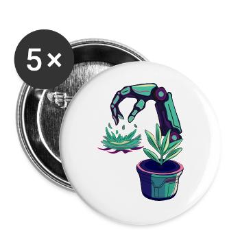 Robots néon - Lot de 5 grands badges (56 mm) - blanc - Devant