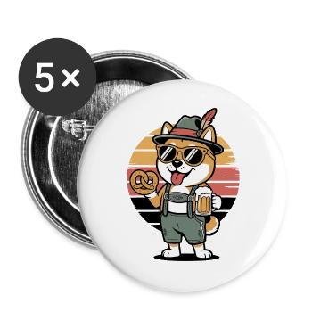 German Shiba Dog Retro - Buttons large 2.2''/56 mm (5-pack) - white - Front