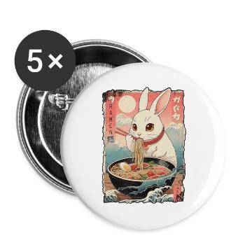 Kawaii Kaninchen Ramen Nudeln - Buttons groß 56 mm (5er Pack) - Weiß - Vorne