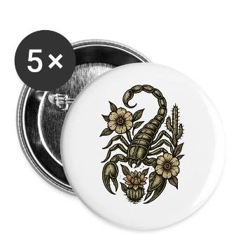 Gravure vintage de fleurs de scorpion - Lot de 5 grands badges (56 mm) - blanc - Devant