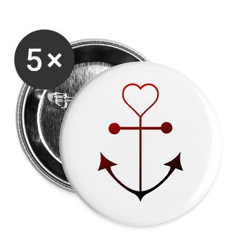 Herzanker  - Buttons groß 56 mm (5er Pack) - Weiß - Vorne