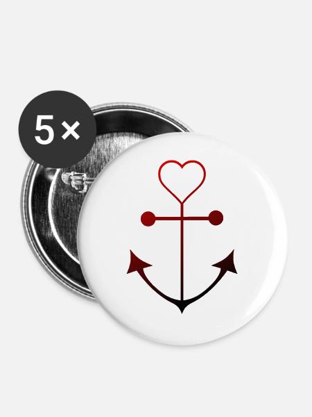 Herzanker - Buttons groß 56 mm (5er Pack) - Weiß