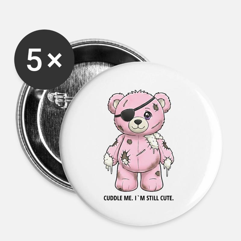 Patchwork Pink Teddy Bear with Eye Patch - Buttons large 2.2''/56 mm (5-pack) - white