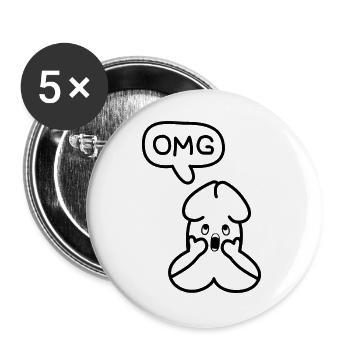 lustiges Junior OMG Emoticon - Buttons groß 56 mm (5er Pack) - Weiß - Vorne