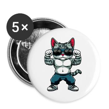Fitness Katzen - Buttons groß 56 mm (5er Pack) - Weiß - Vorne