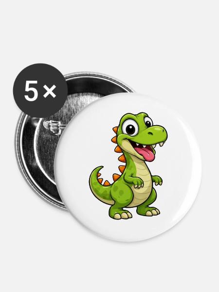 Fröhlicher Dino mit Zacken - Buttons groß 56 mm (5er Pack) - Weiß